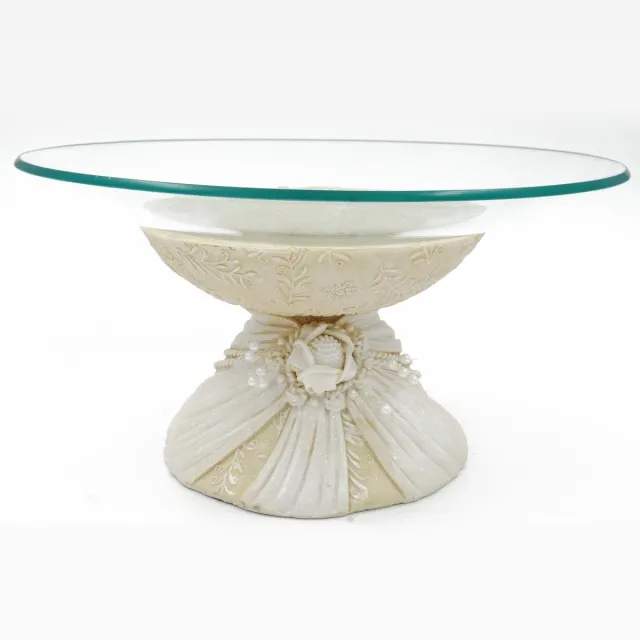 YILTEX Decoratie Schaal - Glas - Wit Met Crèmekleur - Ø32cm geel