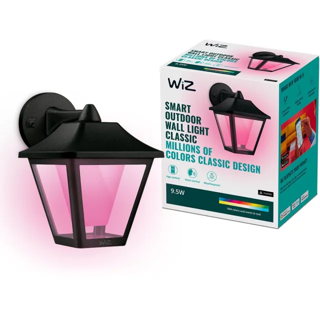 WiZ Buitenlamp - Classic Wandlamp - Gekleurd en Wit Licht - Slimme LED Verlichting - 230V - Zwart