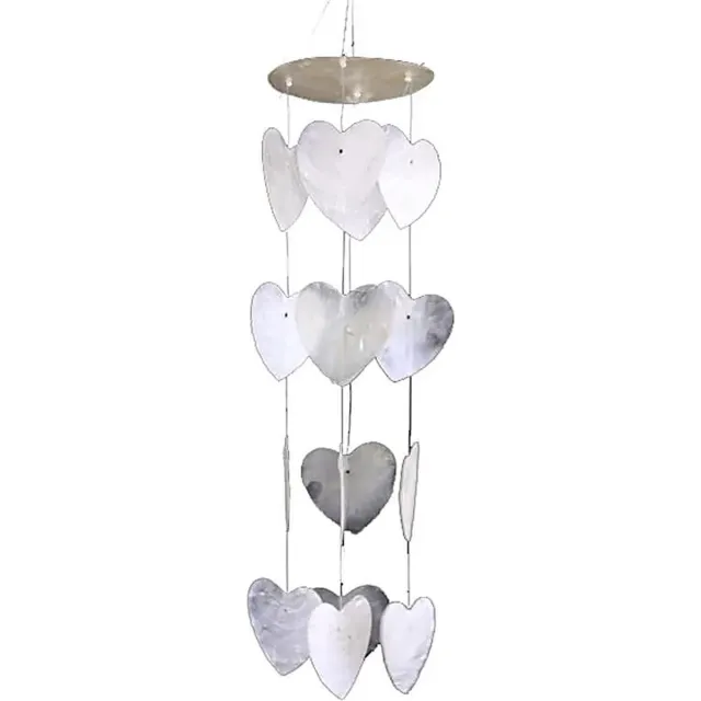 Phoenix Import Mani Bhadra Windmobiel - Witte Hartjes - Schelpen - Capiz schelp - Tuin - Decoratie - 35 cm. - Babykamer