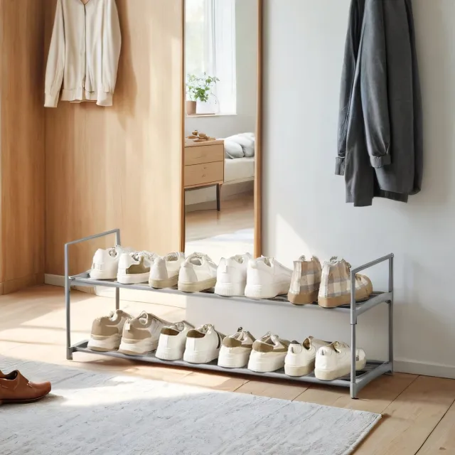 Songmics Schoenenrek – Metaal – Grijs – Stapelbare organizer met 2 lagen voor 12-15 paar schoenen