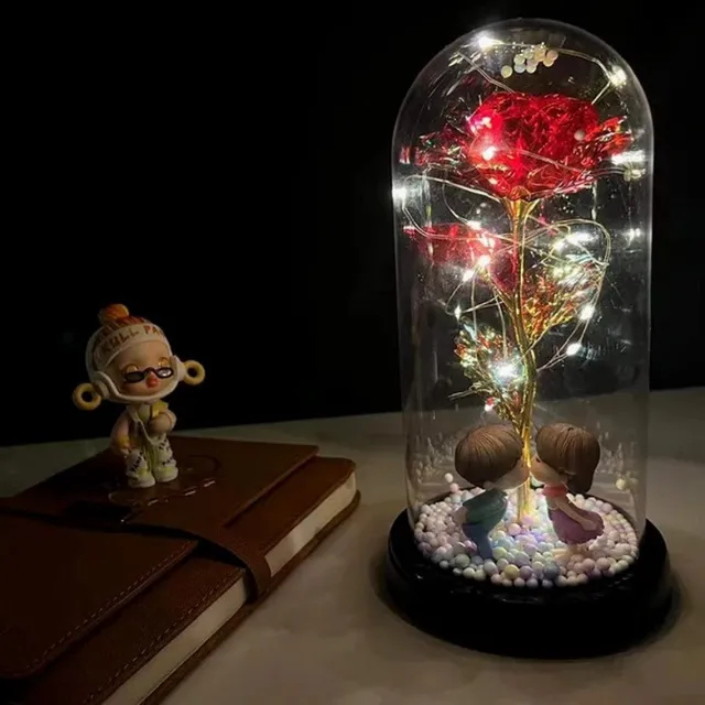 Je Huis Betoverde Melkweg Roos – 24K Goudfolie Bloem met LED Verlichting in Glazen Koepel – Romantisch Cadeau voor Valentijn, Kerst & Verjaardag Rood