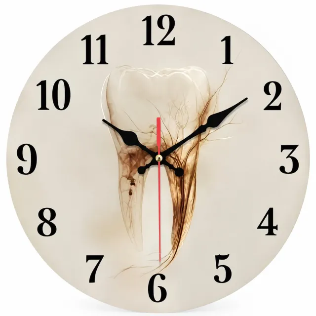 SWGOTA Stille ronde wandklok met tandmotief, lichte wijzerplaat, zwarte cijfers en wijzers, rode secondewijzer Beige