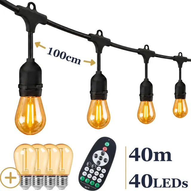 Odaily S14 Lichtsnoer 40m - 40 LEDs Amber - IP65 - Extra Warm Wit Licht - Dimbaar - Premium Kwaliteit