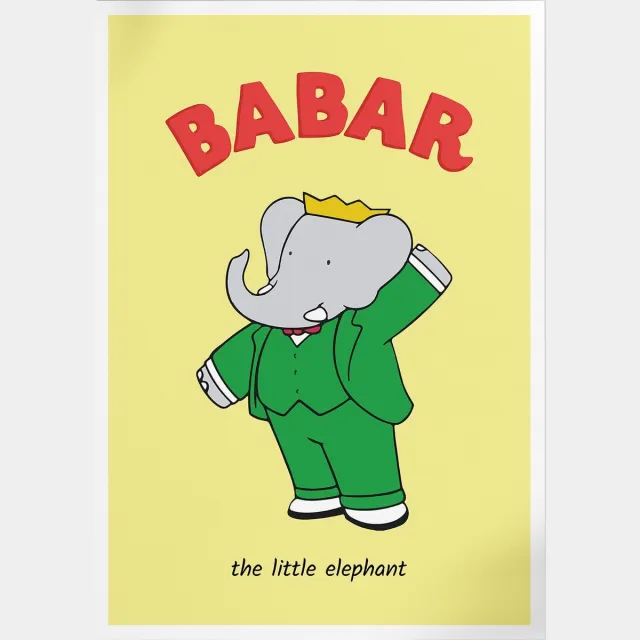 Pepperwall Babar The Little Elephant Waving (Yellow) (Babar de Olifant) | Poster | A3: 30 x 40 cm Multikleur