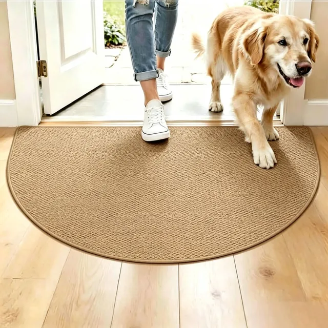 Mrilary Halfronde Deurmat - Vintage Antislip Halfronde Mat voor de Badkamer - voor de Voordeur, Dunne Vuilvanger, Wasbaar, Laag Profiel - Bruin 50x80 cm