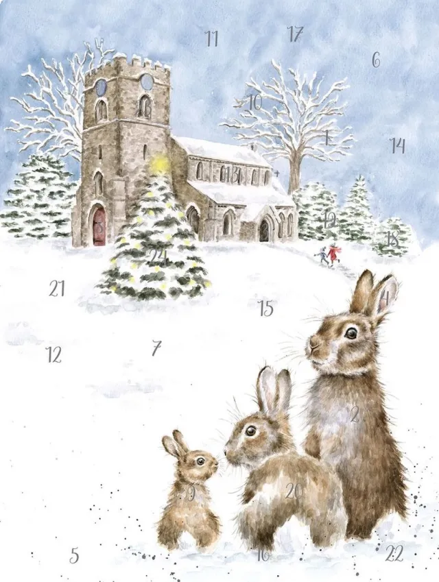 Wrendale Designs Adventskalender Kaart A4 Wrendale - Silent Night Rabbit Advent Calendar Multi-coloured