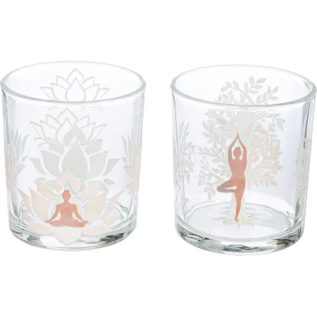 Gilde handwerk Set van 2 - Windlichten - Waxinelicht - Namaste - Yogamotief - 13x10cm wit