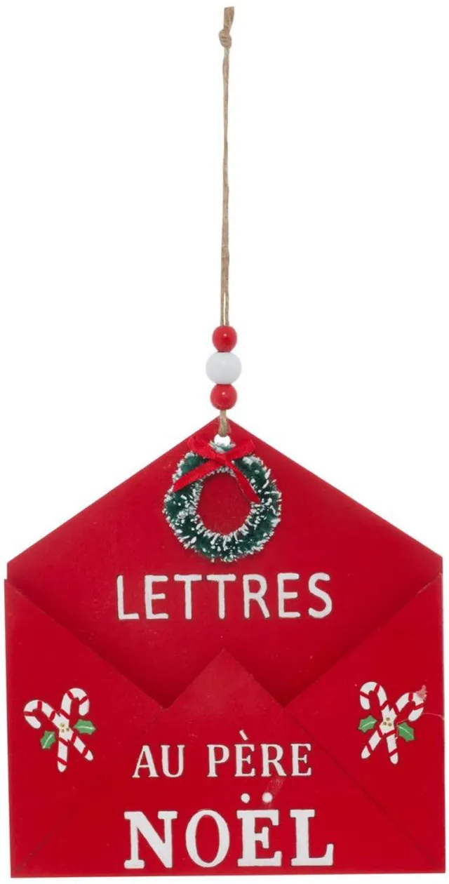 Feeric lights & Christmas Hangversiering in de vorm van een dennenboom met de letters 'Kerstman', van rood en wit hout, 16 cm