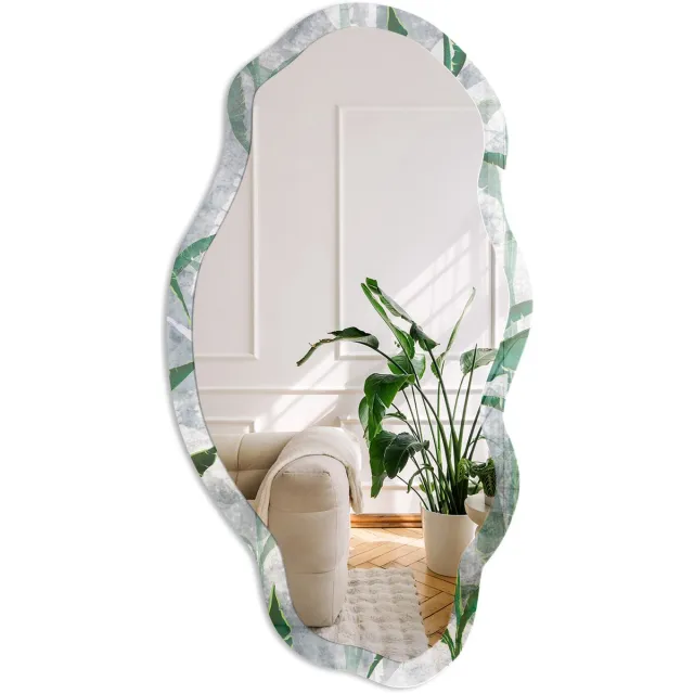 Coloray Groene Bladeren Spiegel - Groen Rechthoekige Spiegel Met Modern Design - Organische Spiegel - Badkamer, Woonkamer, Slaapkamer - Aquarel - 45x90 cm - Totale afmeting 52x97 cm Groene Bladeren, Groen