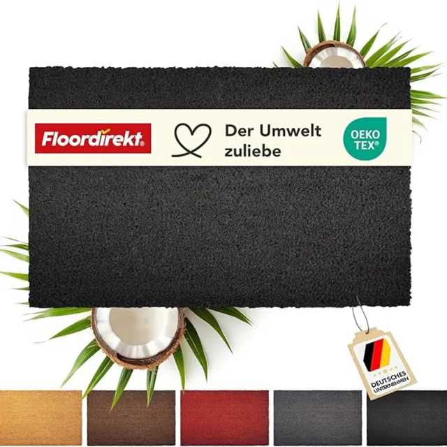 Floordirekt Deurmat Kokos - Voor Binnen en Buiten - Deurmat van Kokos - Vuilvangmat voor Voordeur - Antislip - Voetschraper - Schoonloopmat Naturel - Zwart - 17 mm - 40 x 60 cm