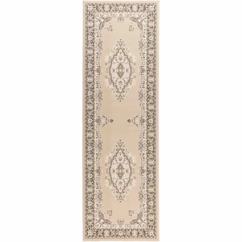 vidaXL Tapijtloper FLORNES Geweven Ecru patroon 80 x 300 cm PP 7 mm Beige