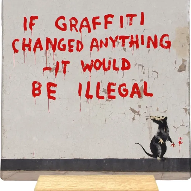 Artige Decoratie tegel met tekst - If graffiti changed anything - natuursteen - 10x10 cm - inclusief houder rood