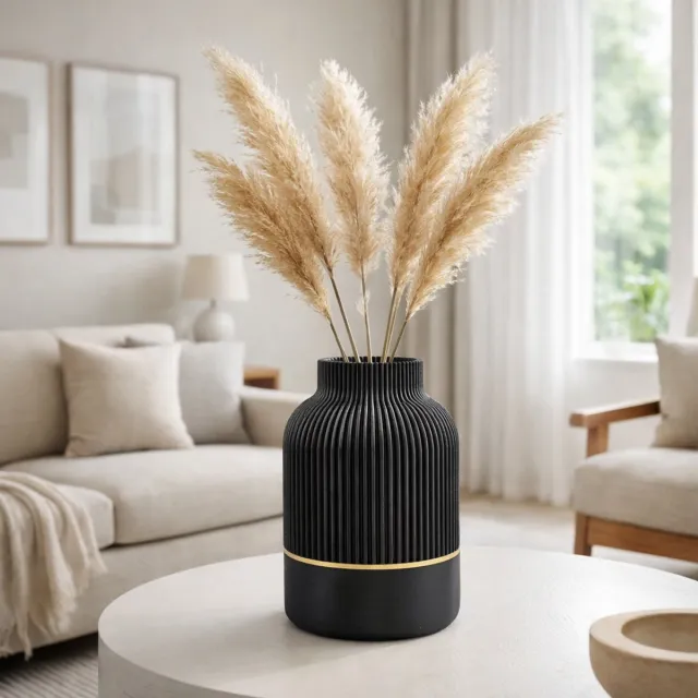 Layerzz luxury Line 3d geprinte vaas - duurzaam - Uniek - goud accent - 16 CM zwart met gouden accent