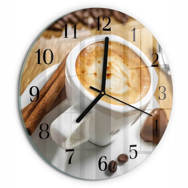 TULUP Wandklok - Koffie Decoratieve Glazen Klok - 30fi cm - Bruin Glazen Wandklok Design - Zwarte Handen - Ronde Wandklok - Glazen Wandklok Design - Klok Glas Met Opdruk Bruin - Koffie