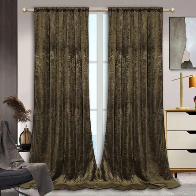 MUPOO Kant-en-Klaar Velours Gordijnen – 2 Stuks Luxe Crushed Velvet met Damastdesign – Verduisterend & Warmtewerend, Superzacht en Dikker – Rod Pocket & Back Tab – Ideaal voor Woonkamer/Slaapkamer – Khaki 132cm×274cm Donkergrijs