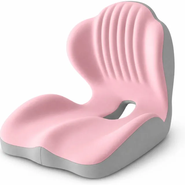 Gloovon Orthopedisch Zitkussen - Tegen Rugpijn & Stuitpijn - Geschikt voor Kantoor, Auto en Thuis - Memory Foam - 44x40x37 cm - Rosa/Grau