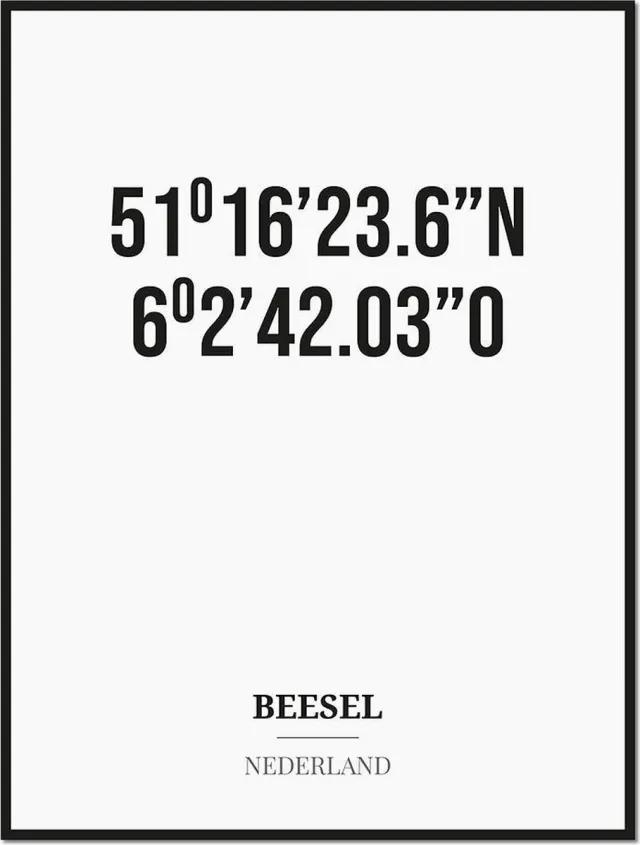 Studio216 Poster/kaart BEESEL met coördinaten zwart, wit