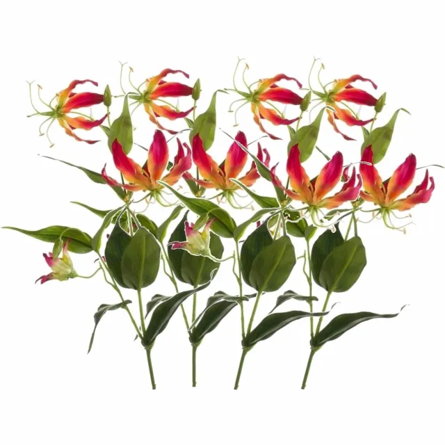 Shoppartners Bellatio flowers & plants Kunstbloem - 4x - gloriosa klimlelie - 75 cm - geel/rood - Klimlelies - Kunstbloemen boeketten maken Multi