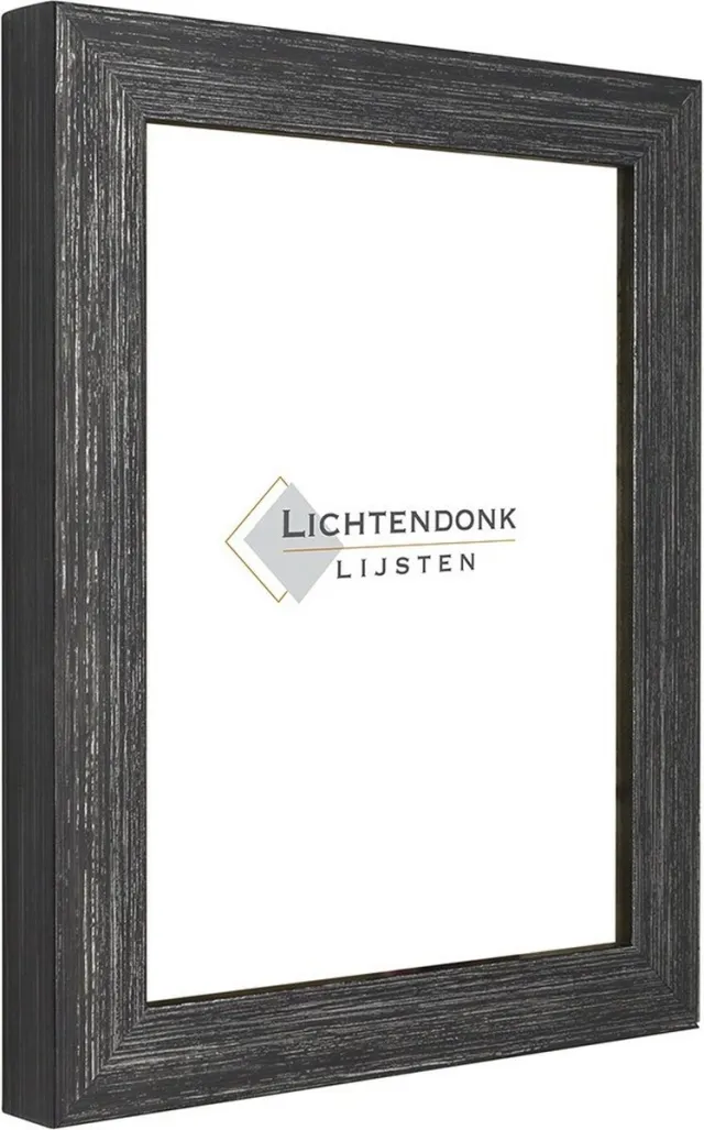 Lichtendonk Fotolijst Zwart Zilver - Ribbelstructuur - Fotomaat 40x60 - Ontspiegeld Glas - Art.nr. 55-61
