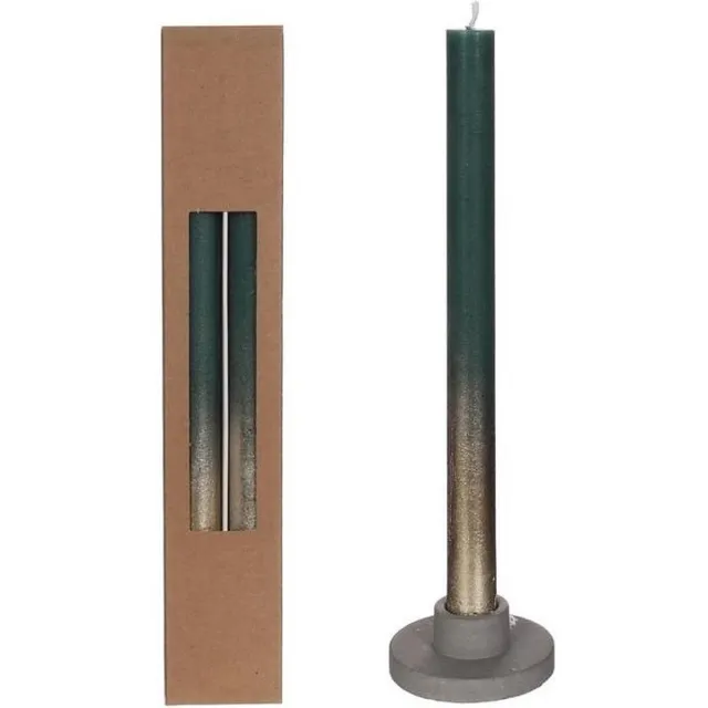 PacklinQ Dinner Kaarsen mos groen met Goude Spray Ø2.1/h. 25cm (1 set)