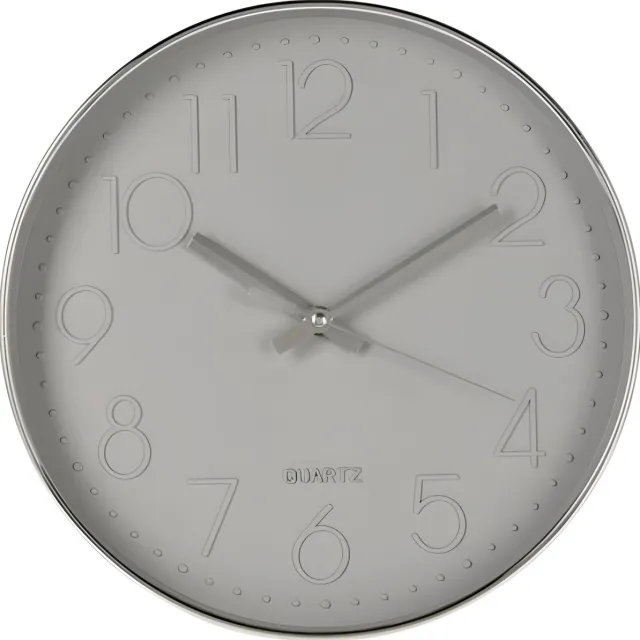 Quarts Moderne Klok - Stille Klok - Quartz Wandklok met Cijfers - Met Secondewijzer - Tikt Niet - Stilte Klok - Modern Grijs - Decoratief Woonaccessoire - ø 30,5 cm Diameter - 4 cm Dik - Analoge Klok