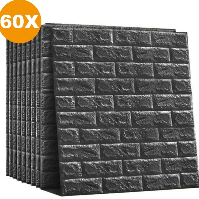 Happyment 3D Wandpanelen zwart - 60 Stuks - Muurstickers - Plaktegels - Tegelsticker - Zelfklevend behang - Woonkamer & Badkamer - 70x77 cm - Watervaste Muurdecoratie