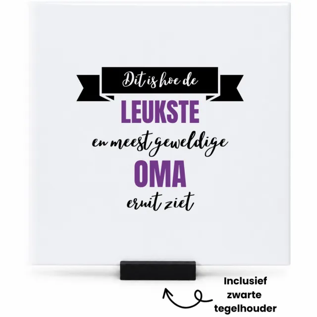 Hacebo Meest geweldige oma tegeltje met tegelhouder - Oma - beste oma - tegeltjes met tekst - verjaardagscadeau - cadeau voor oma - kado - spreuktegels - 15x15 CM Wit