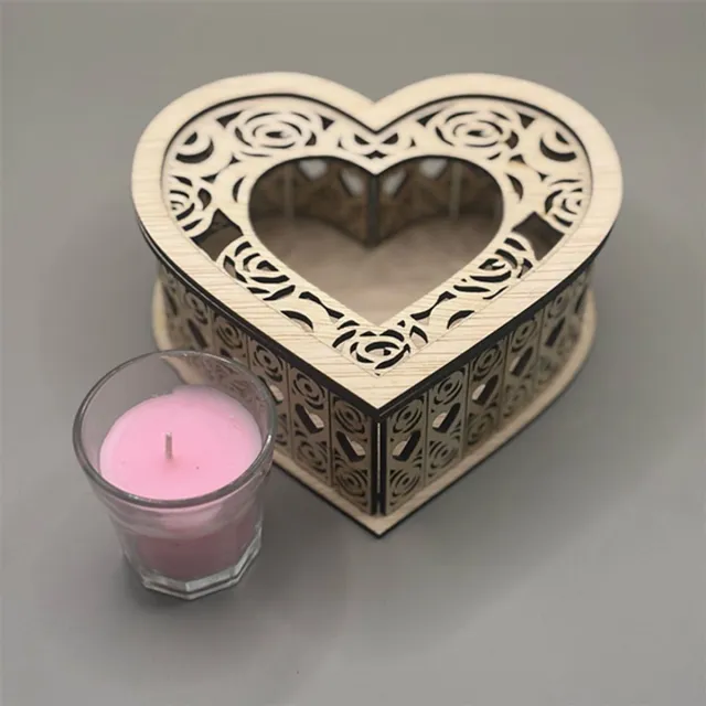 MHOLY Houten Hartvormige Kaarsenhouder met Geurkaars – Romantisch Geschenk voor Valentijn, Sfeervolle Woondecoratie, Handgemaakt met Gegraveerde Liefdesdetails Roze