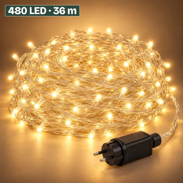 Levano Kerstverlichting voor Binnen en Buiten - 480 LED 36 m - Lichtsnoer Buiten - Buitenverlichting - LED Verlichting - Kerstlampjes - Kerstboomverlichting - Lichtslinger - Lichtjes - Lichtketting - Warm Wit - Timer - Sfeerverlichting - IP44