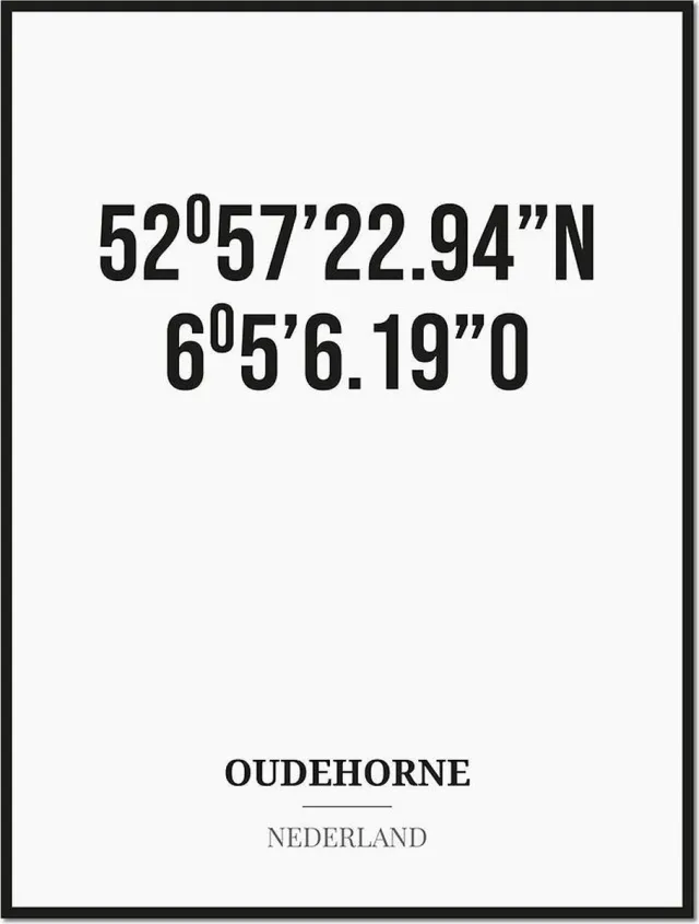 Studio216 Poster/kaart OUDEHORNE met coördinaten zwart, wit