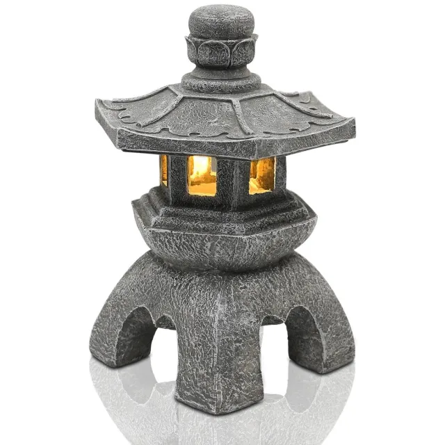 Ibenzoa Verlichte Zen Pagode Tuinornament met Zonne-energie voor Sereen Landschap en Huisdecoratie grijs