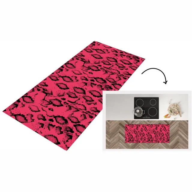 KitchenYeah Keukenloper - Loper keuken - Slangenprint - Dierenprint - Roze - Keukenloper vinyl Multicolor