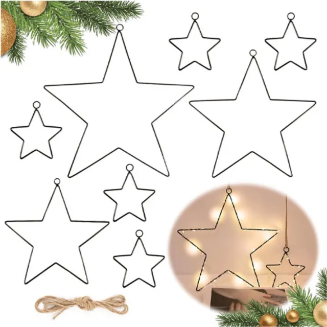 BOG Luxe Zwarte Metaal Sterren – Set Van 8 Decoratieve Hangsterren – Ø 30/25/20/10 cm – Perfect Voor Plafond-Muur-Raam-Kerstboom – Stijlvolle Kerstdecoratie Voor Binnen En Buiten