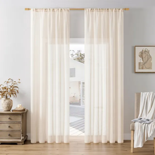 Ibenzoa Moderne Lichte Gordijnen met Lussen voor Woonkamer en Slaapkamer, Set van 2, 140x225 cm beige