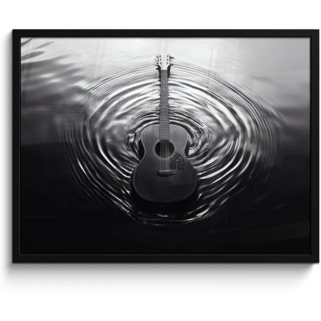 FrameYourWall Poster in lijst - Fotolijst 80x60 cm - Posters - Gitaar - Hout - Water - Posterlijst zwart - Decoratie - Wanddecoratie woonkamer - Muurdecoratie slaapkamer