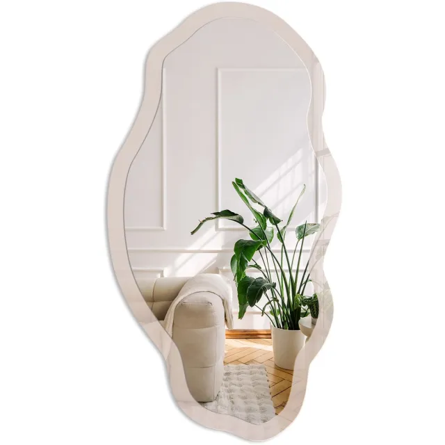 Coloray Warme, Gedempte Beigetint Spiegel - Roze Stijlvolle Wandspiegel - Organische Spiegel - Woonkamer - Minimalistisch - 45x90 cm - Totale afmeting 52x97 cm Warm Stoffig Beige, Roze