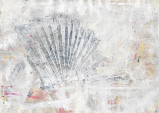 IXXI Abstract Shell Painting, Annick & Various - 140 x 100 cm - Grote wanddecoratie en posters - Speels, Abstract, Kwaststreken, Modern, Slaapkamer Grijs / Beige / Wit