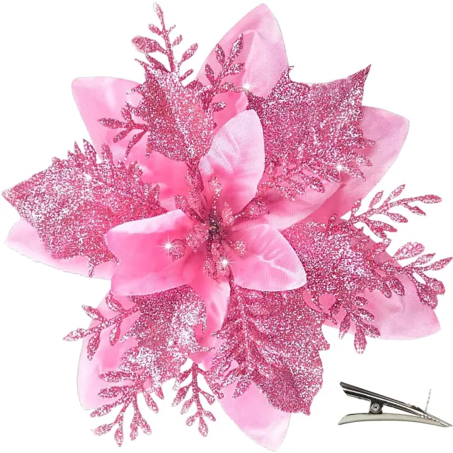Duraxl Kunstbloemen - Kerst - Roze met glitter - 20 stuks met clips