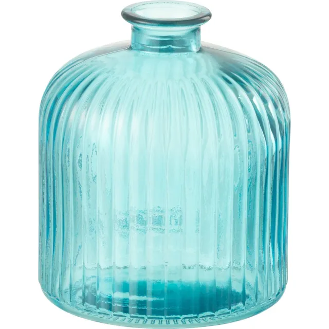 J-Line vaas Fles Stripe - glas - aqua - small - 18 cm hoog Blauw