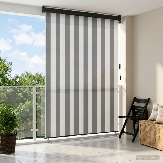 vidaXL Rolgordijn Antraciet en Wit 60 x 250 cm Stof en Aluminium Grijs