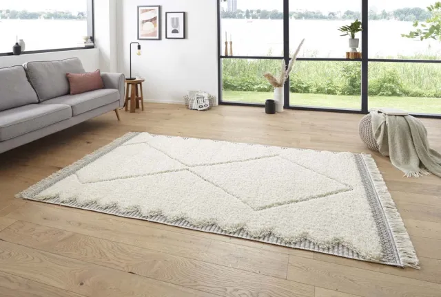 Mint rugs Hoogpolig designer vloerkleed 3D Ciret - crème/grijs 120x170 cm