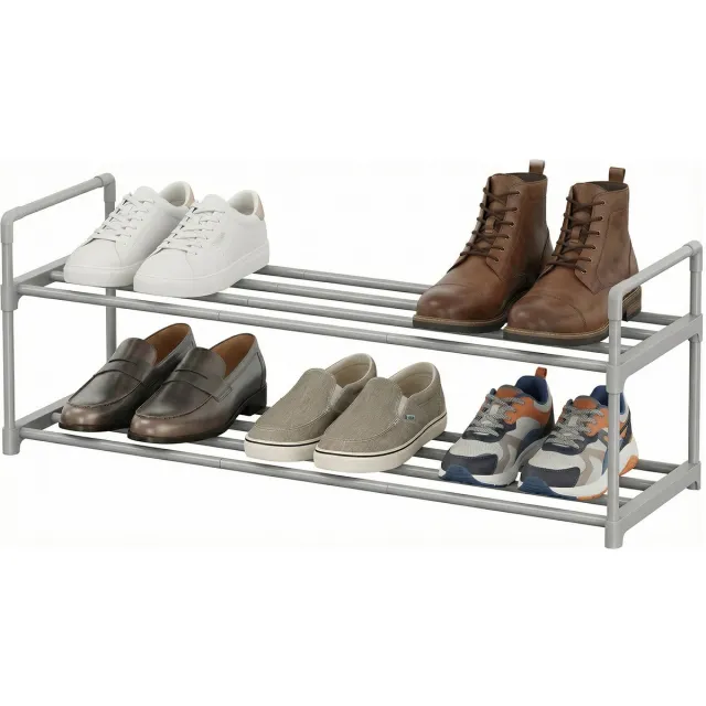 Songmics Schoenenrek - Schoenenrek met 2 Lagen - Stapelbaar - Voor 12-15 Paar Schoenen - Metaal Grijs