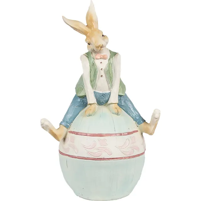 Clayre & Eef Beeld Konijn 31 cm Bruin Blauw Polyresin