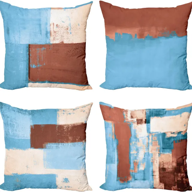 New Bed Grunge Abstracte en Moderne Stijl Borstelstreken Kussenhoes met sierkussen, 4-pack, modern accent, dubbelzijdig digitaal bedrukt, 45 cm x 45 cm Rust Sky Blauw Beige