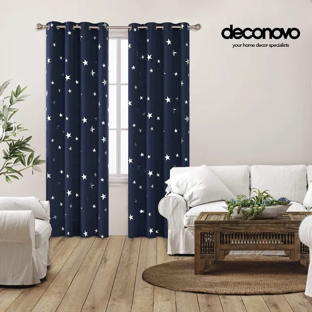 Stores Ondoorzichtig gordijn, verduisteringsgordijn met sterren Marineblauw