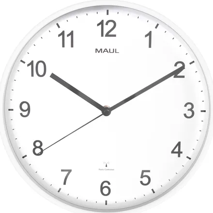 Maul Wandklok MAUL Sprint RC Ø30x5cm kunststof wit/wit incl batterij wit|zwart