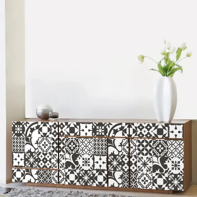 Ambiance Sticker Decoratieve meubelstickers - 30 authentieke meubelstickers met cementtegelmotief NOÉLIA - 30 stickers 15x15cm Multi color