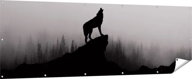 Gards Tuinposter Silhouet van een Huilende Wolf - Abstract - 210x70 cm - Tuindoek - Tuindecoratie - Wanddecoratie buiten - Tuinschilderij Multikleur