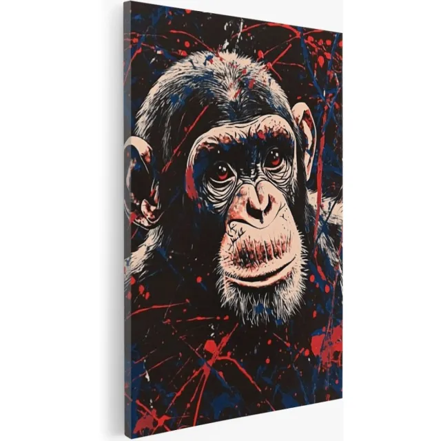 Saammp Canvas Schilderij - Abstracte Chimpansee - Natuur - Dieren - 30x40 - Foto op canvas - Wanddecoratie - Muurdecoratie Woonkamer - Slaapkamer decoratie - Canvas Print Multicolor