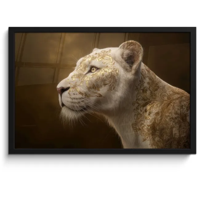 FrameYourWall Poster in lijst - Fotolijst 60x40 cm - Posters - Leeuwin - Bloemen - Wit - Goud - Posterlijst zwart - Decoratie - Wanddecoratie woonkamer - Muurdecoratie slaapkamer